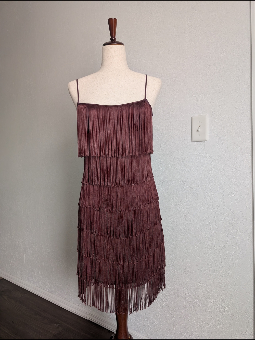 French Connection Burgundy Fringe Flapper Gatsby 1920s Style Dress